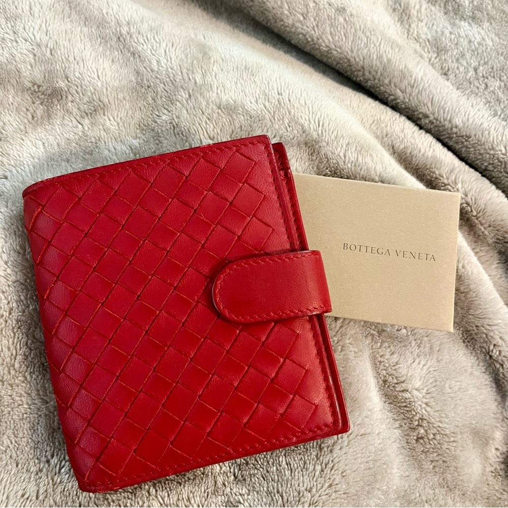 Bottega Veneta Red Woven Intrecciato Wallet